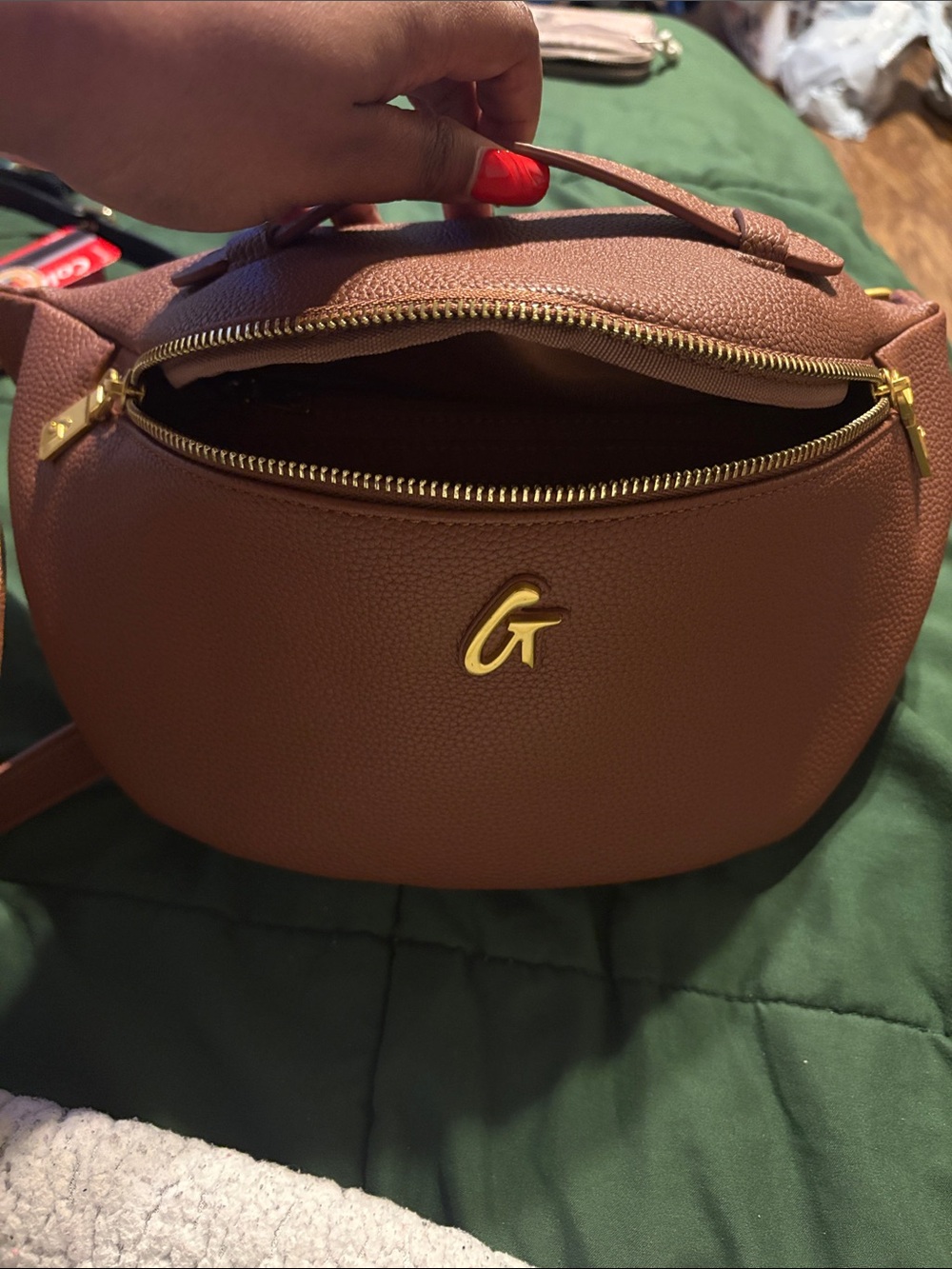 Brown Leather Crossbody Bag with Gold Hardware